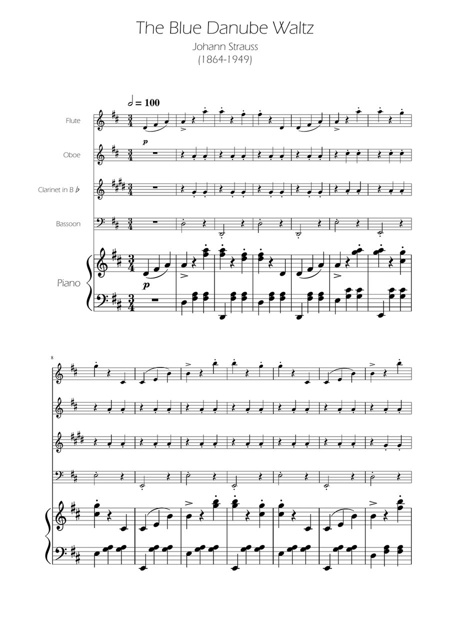 Blue Danube Walzt - Woodwind Quartet Woodwind Quartet scores gallery preview page 1