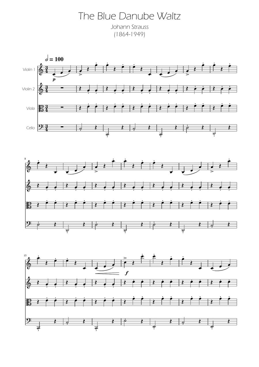 Blue Danube Walzt - String Quartet String Quartet scores gallery preview page 1