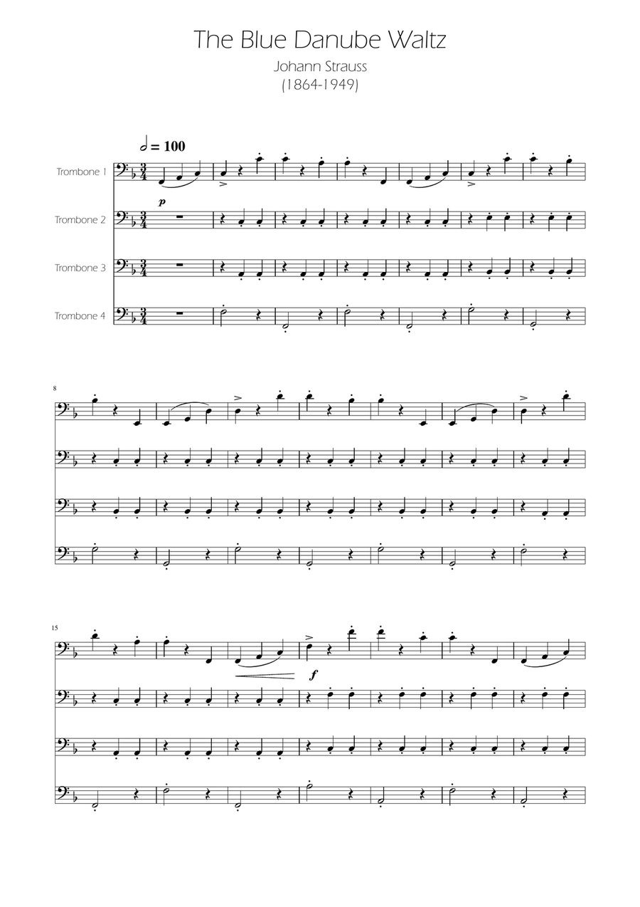 Blue Danube Walzt - Trombone Quartet Brass Quartet scores gallery preview page 1