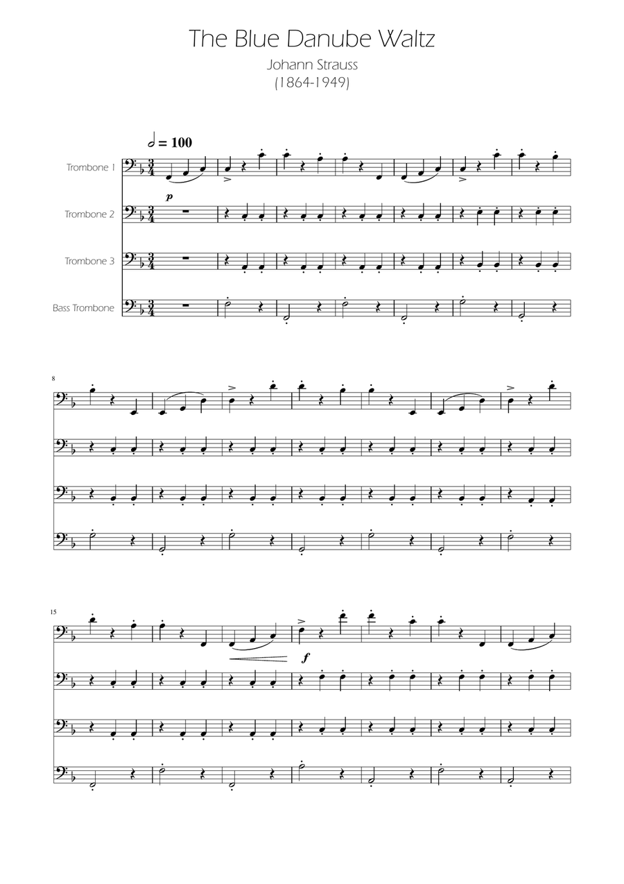Blue Danube Walzt - Trombone Quartet Brass Quartet scores gallery preview page 1