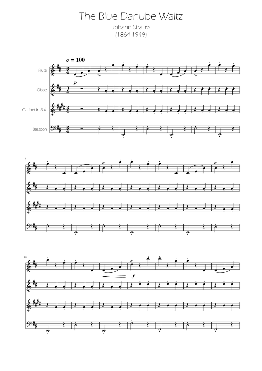 Blue Danube Walzt - Woodwind Quartet Woodwind Quartet scores gallery preview page 1