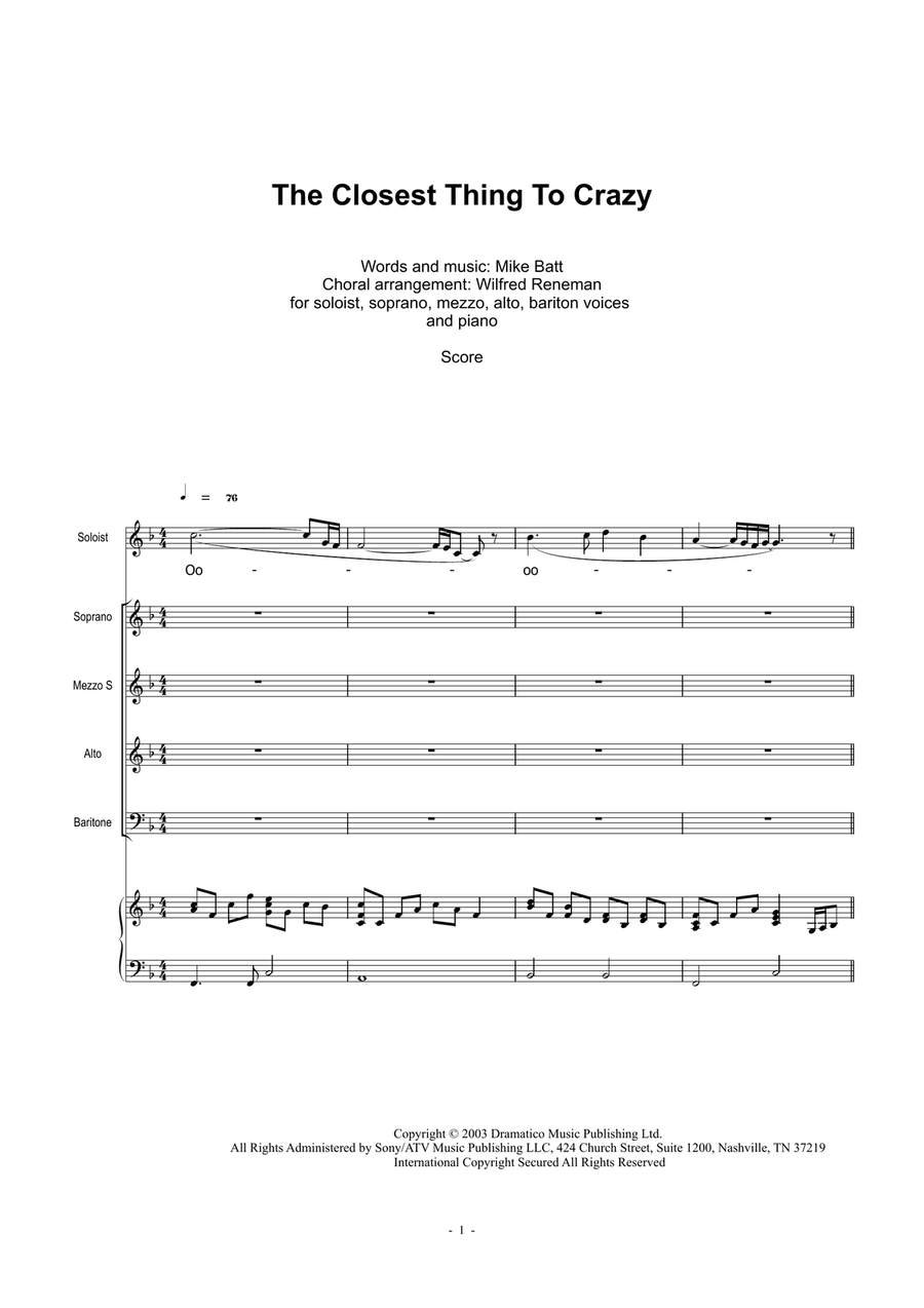 The Closest Thing To Crazy Choir scores gallery preview page 1