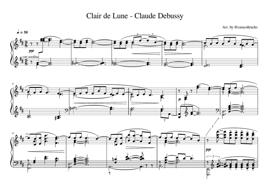 Clair de Lune (Beginner Piano Sheet Music) Easy Piano scores gallery preview page 1