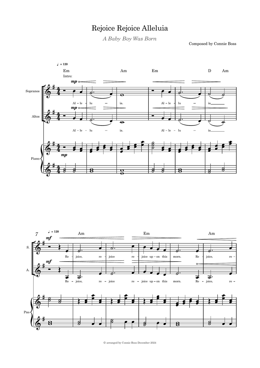 Rejoice Rejoice Alleluia (A Baby Boy was Born) Soprano/Alto and piano Small Ensemble scores gallery preview page 1