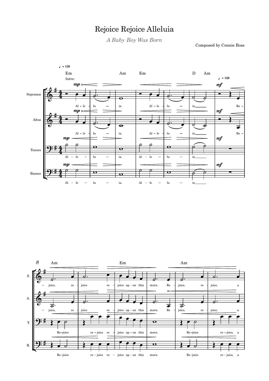 Rejoice Rejoice Alleluia (A Baby Boy was Born) SATB a cappella 4-Part scores gallery preview page 1