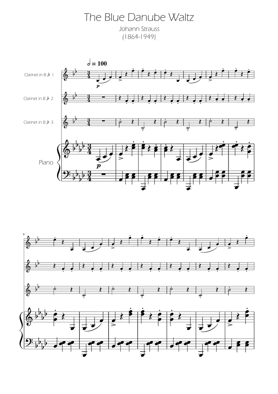 Blue Danube Walzt - Clarinet Trio Clarinet Trio scores gallery preview page 1