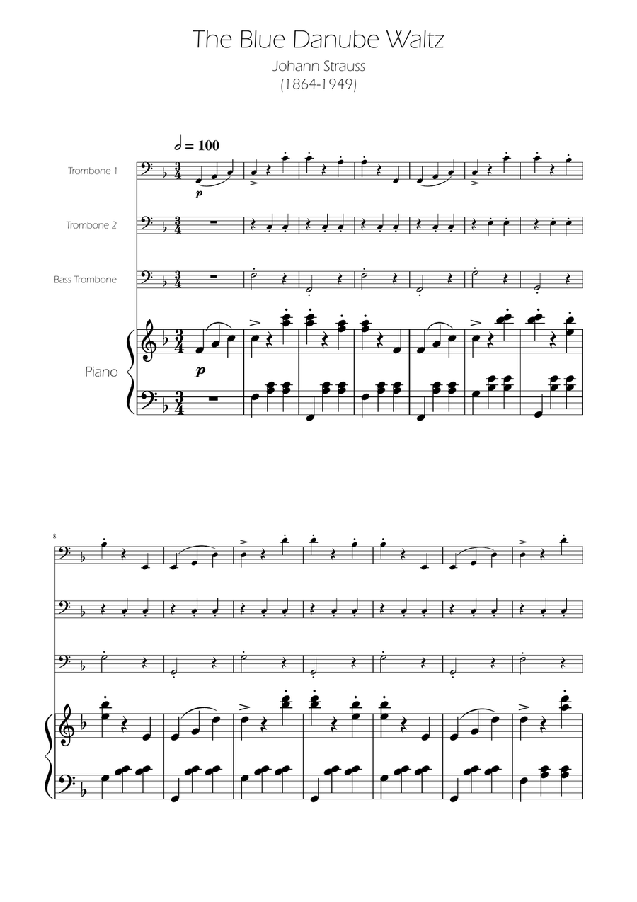 Blue Danube Walzt - Trombone Trio Trombone Trio scores gallery preview page 1