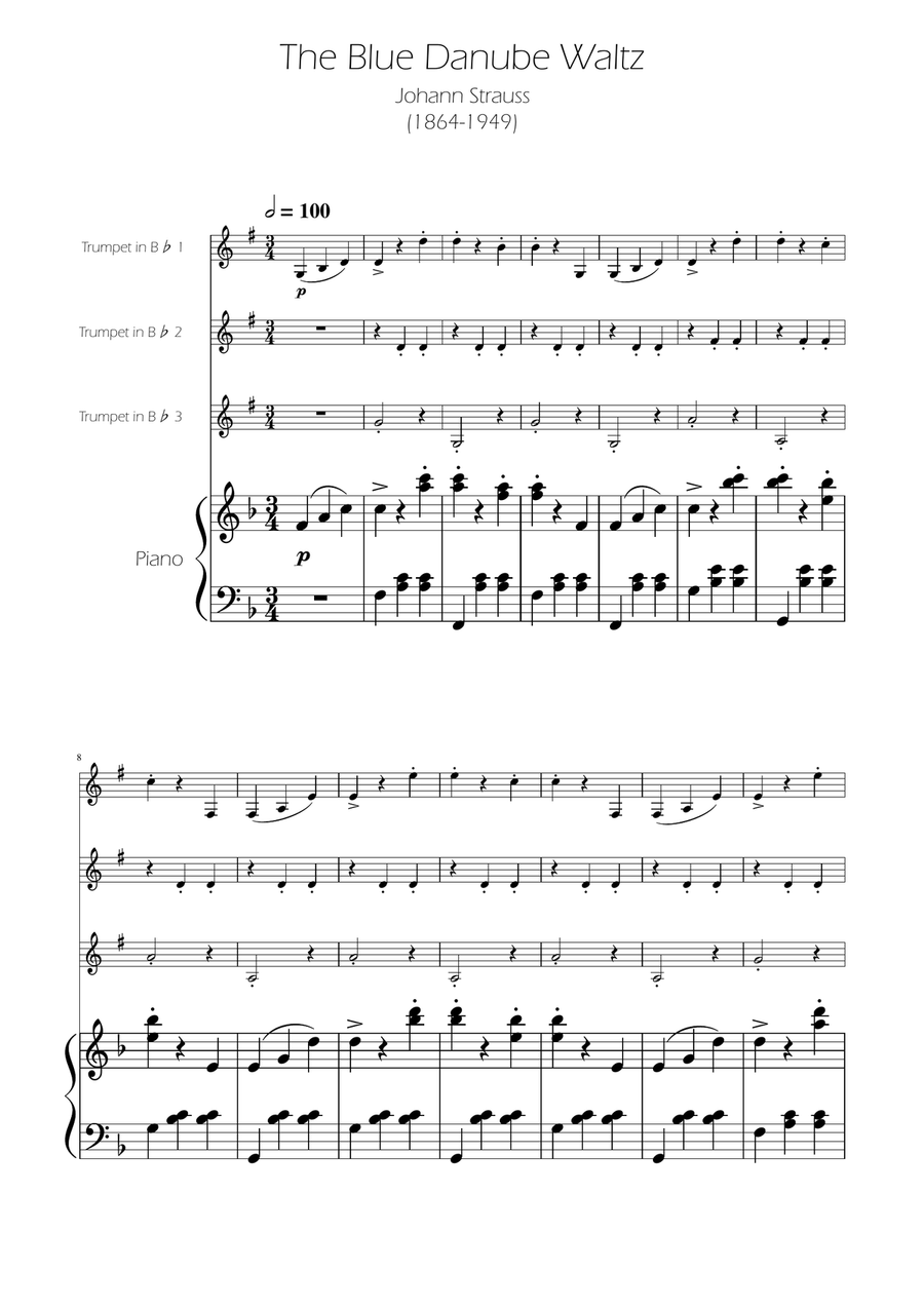 Blue Danube Walzt - Trumpet Trio Trumpet Trio scores gallery preview page 1