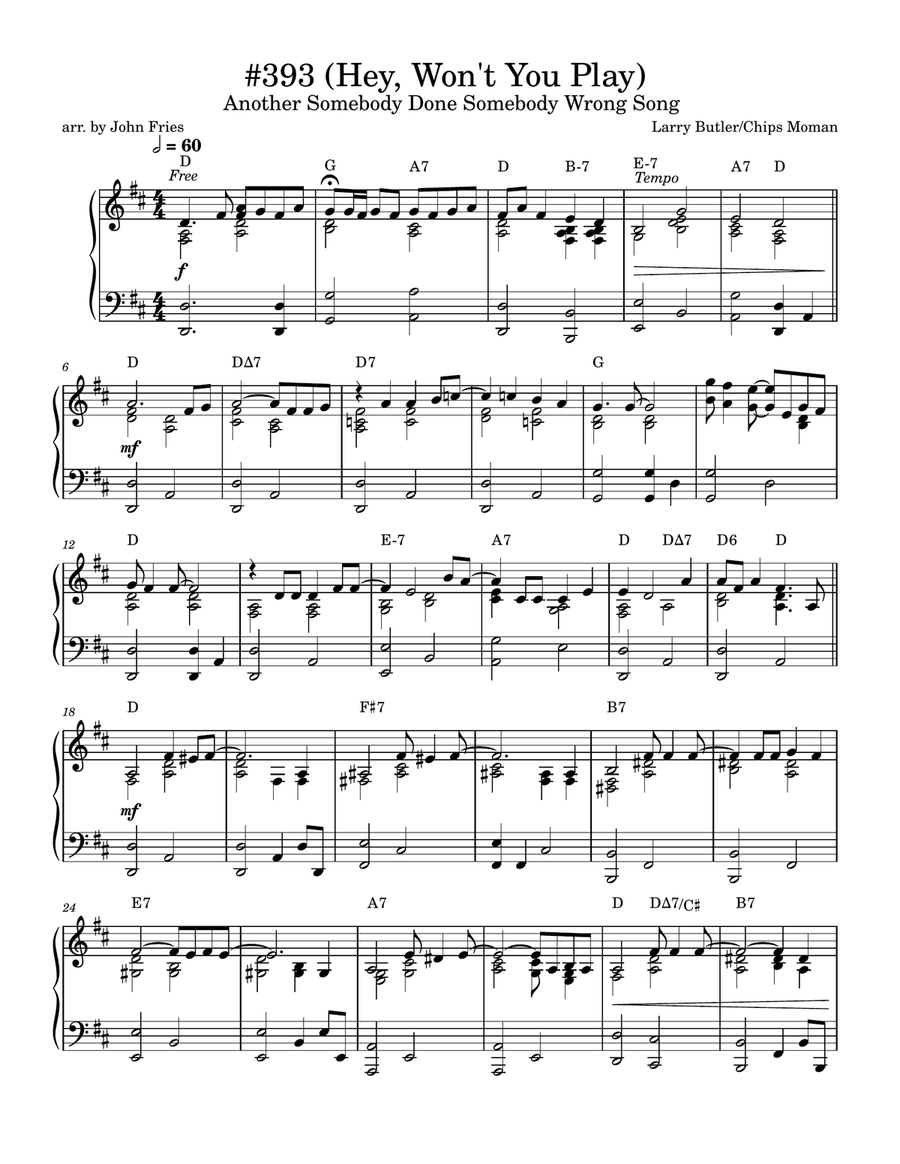 (Hey, Won't You Play) Another Somebody Done Somebody Wrong Song Piano Solo scores gallery preview page 1