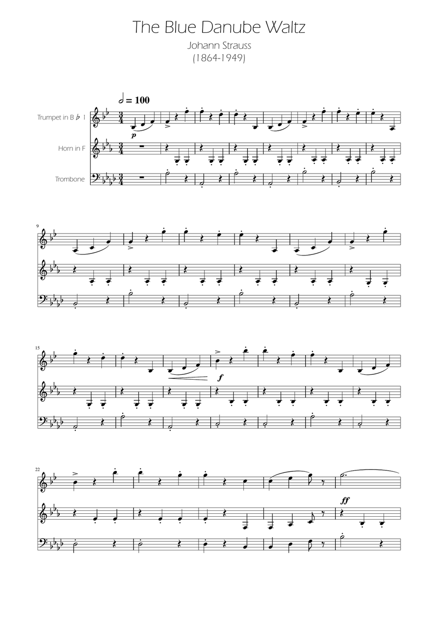 Blue Danube Walzt - Brass Trio Brass Trio scores gallery preview page 1