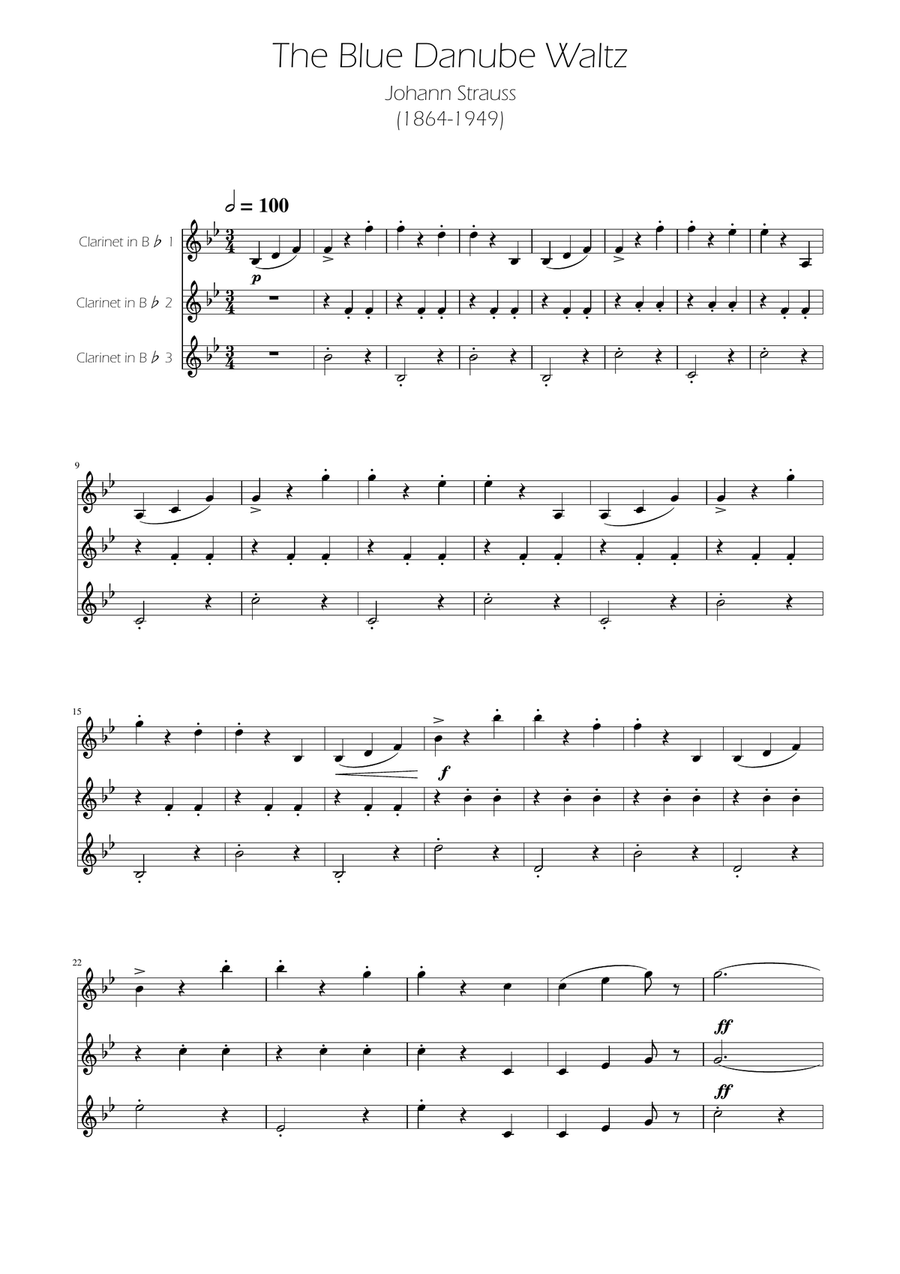 Blue Danube Walzt - Clarinet Trio Clarinet Trio scores gallery preview page 1