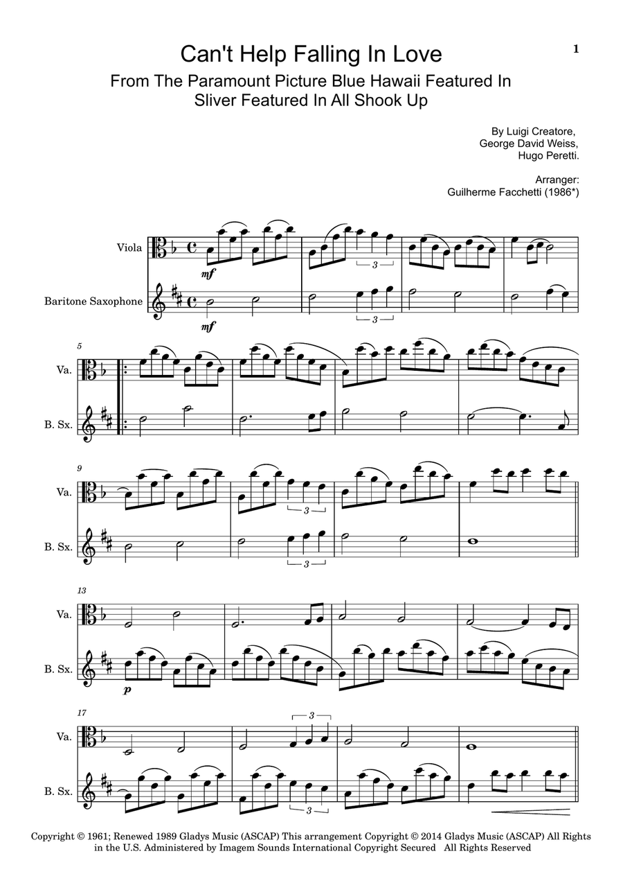 Can't Help Falling In Love Chamber Music scores gallery preview page 1