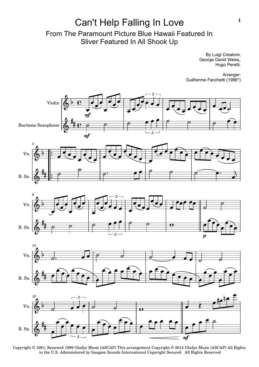 Can't Help Falling In Love Chamber Music scores gallery preview page 1