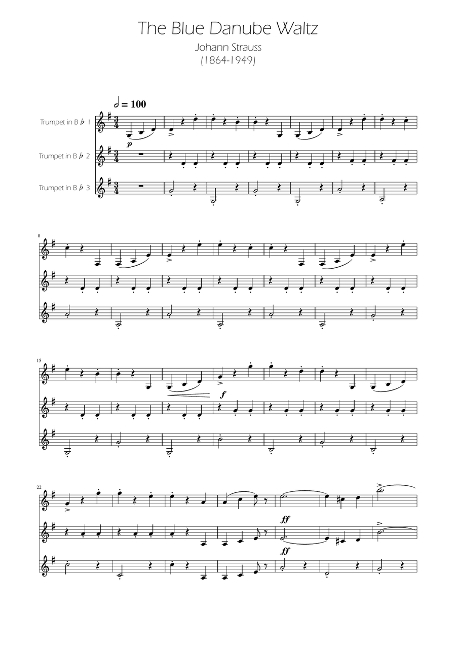 Blue Danube Walzt - Trumpet Trio Trumpet Trio scores gallery preview page 1
