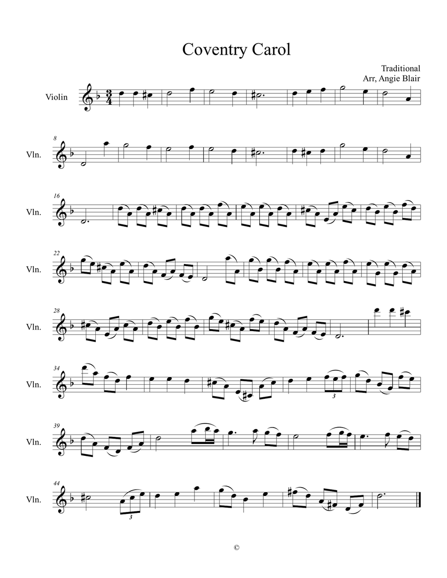 Coventry Carol Coventry Carol Violin Solo scores gallery preview page 1