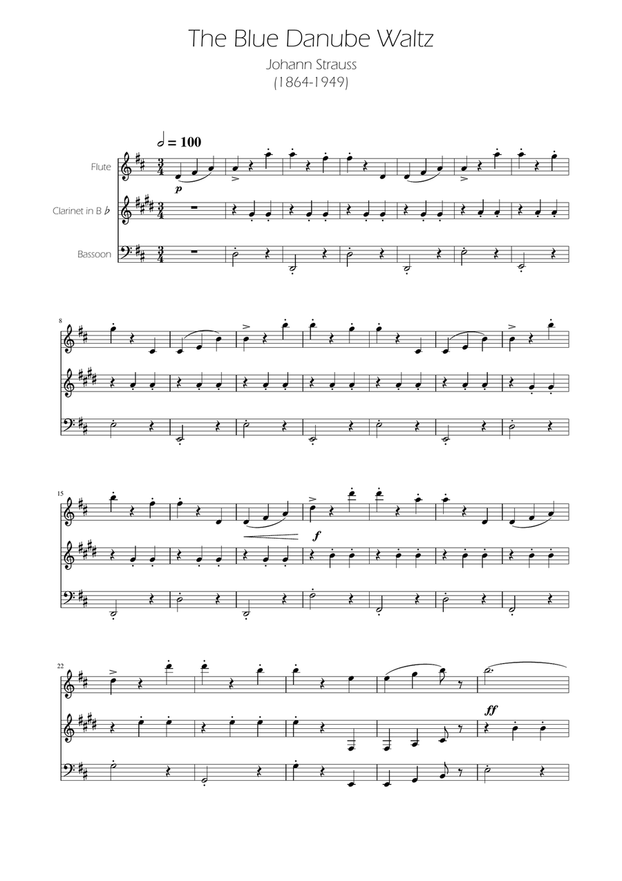 Blue Danube Walzt - Woodwind Trio Woodwind Trio scores gallery preview page 1