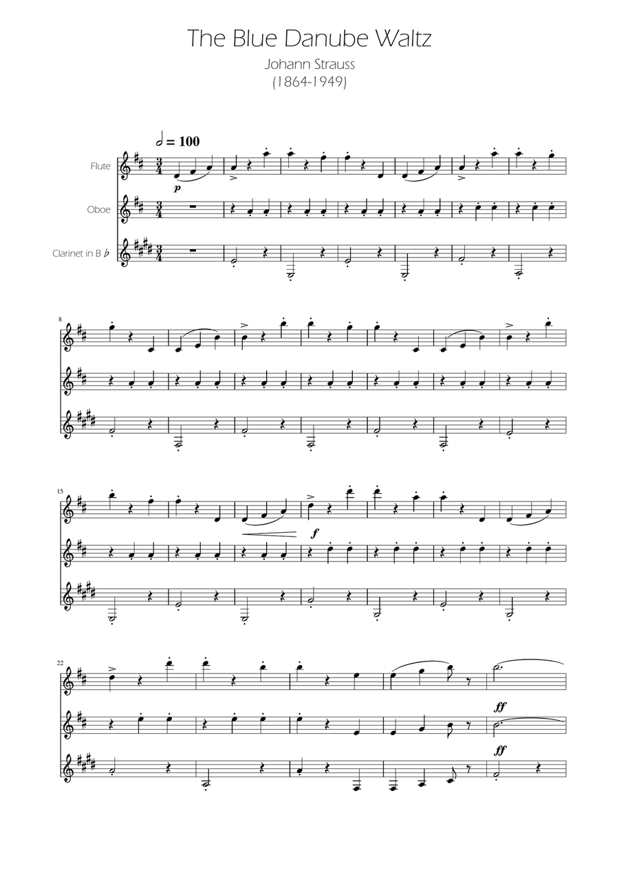 Blue Danube Walzt - Woodwind Trio Woodwind Trio scores gallery preview page 1