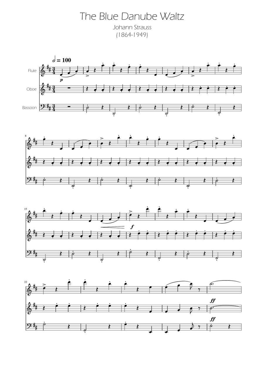 Blue Danube Walzt - Woodwind Trio Woodwind Trio scores gallery preview page 1