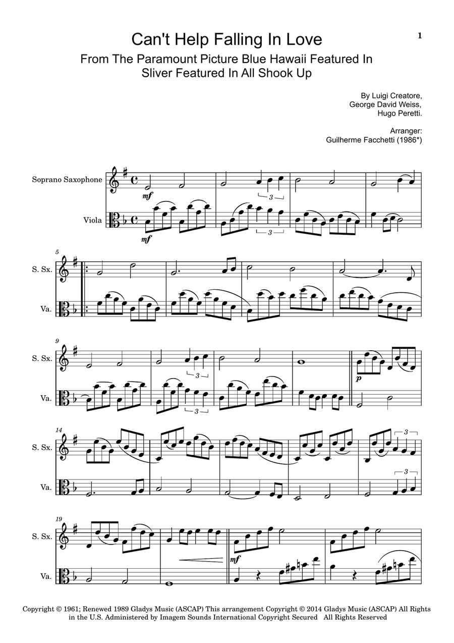 Can't Help Falling In Love Chamber Music scores gallery preview page 1