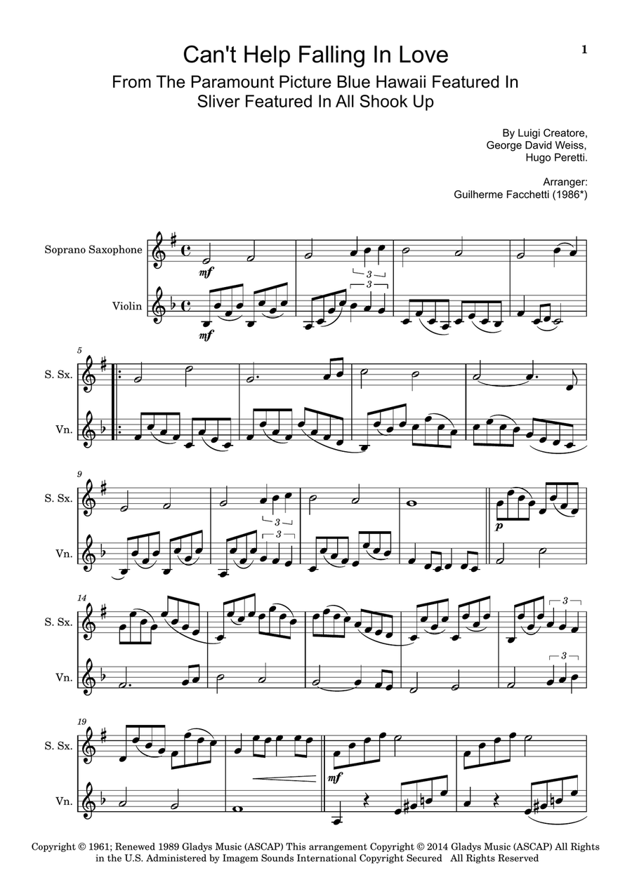 Can't Help Falling In Love Chamber Music scores gallery preview page 1