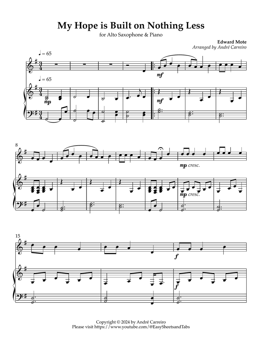 My Hope is Built on Nothing Less - For Alto Saxophone and Piano Alto Saxophone scores gallery preview page 1