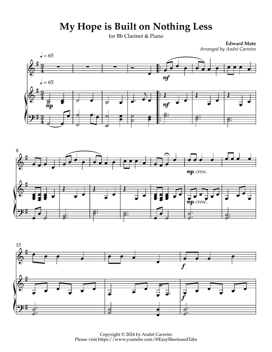 My Hope is Built on Nothing Less - Bb Clarinet For and Piano B-Flat Clarinet scores gallery preview page 1