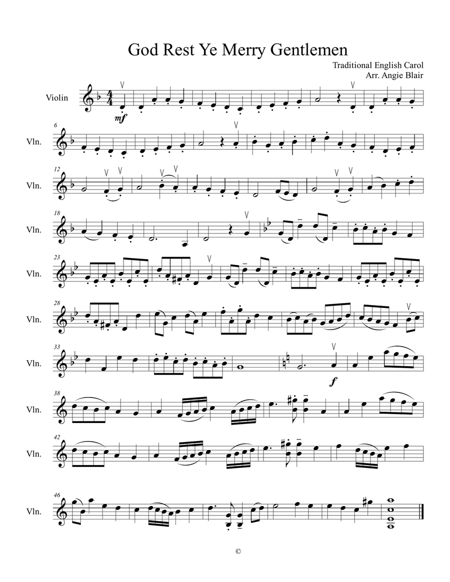 God Rest Ye Merry Gentlemen Violin Solo scores gallery preview page 1