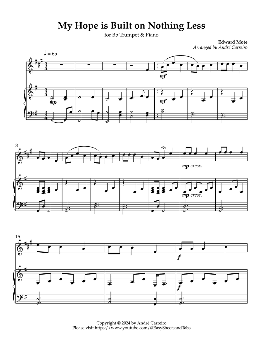 My Hope is Built on Nothing Less - For Bb Trumpet and Piano B-Flat Trumpet scores gallery preview page 1