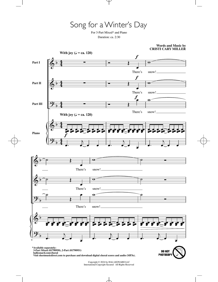 Song For A Winter's Day 3-Part scores gallery preview page 1
