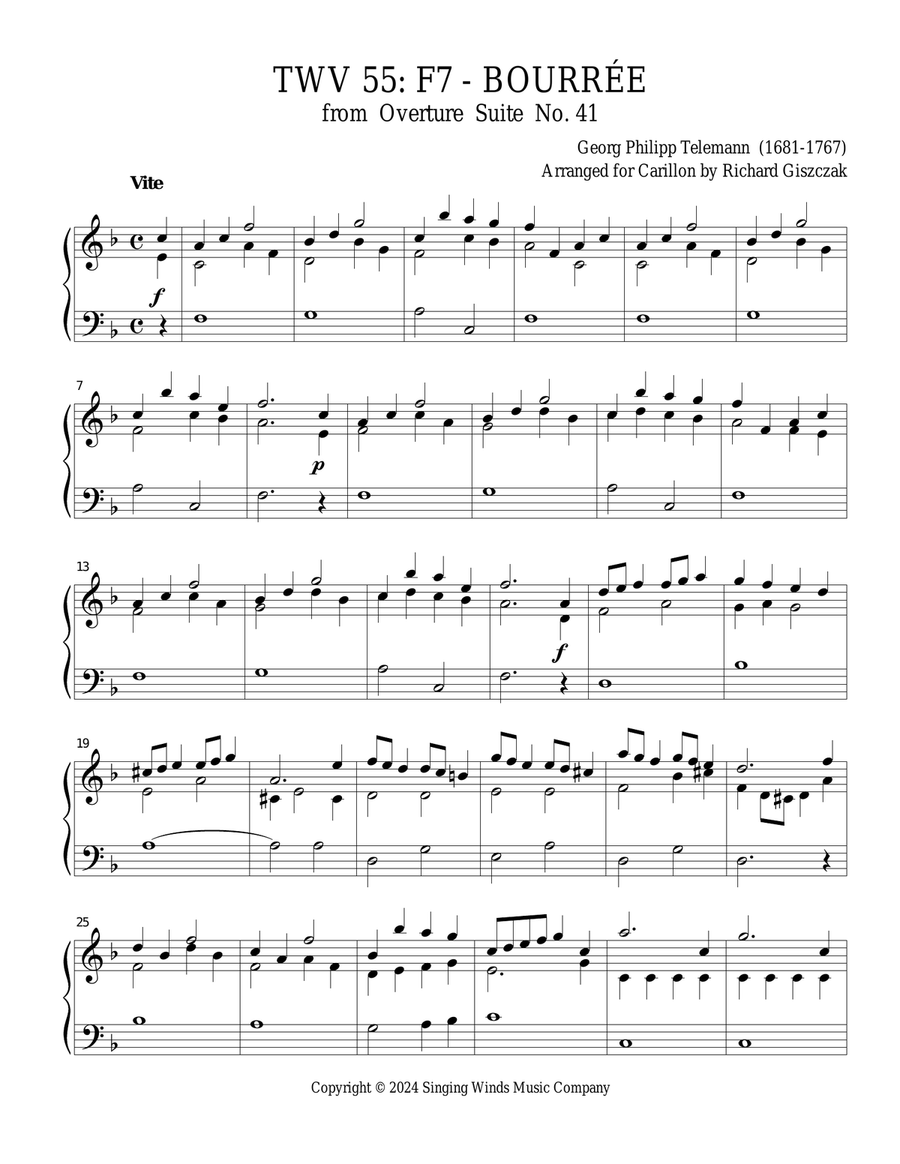 TWV 55: F7 - Bourrée (OS 41) Chamber Music scores gallery preview page 1