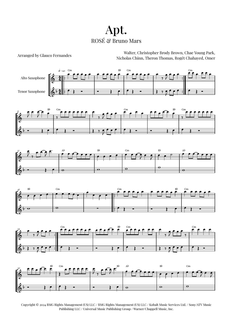 Apt. Tenor Saxophone scores gallery preview page 1