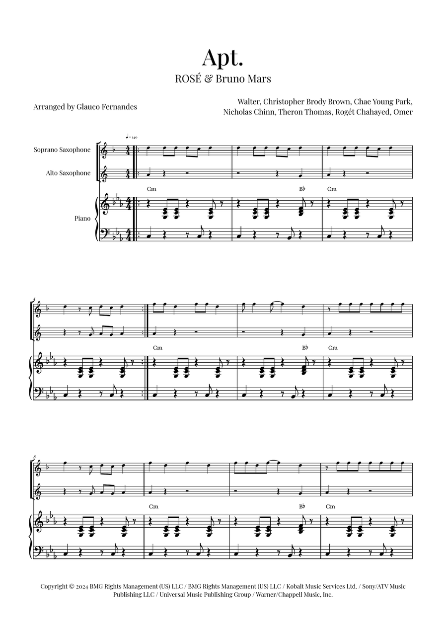 Apt. Soprano Saxophone scores gallery preview page 1