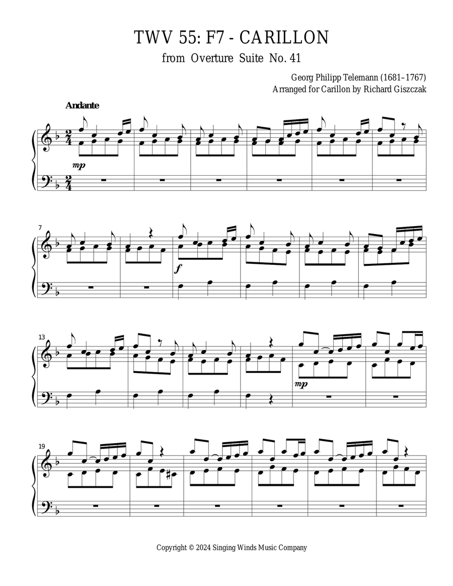 TWV 55: F7 - Carillon (OS 41) Chamber Music scores gallery preview page 1