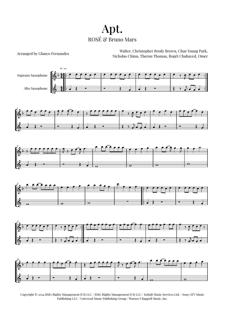 Apt. Soprano Saxophone scores gallery preview page 1