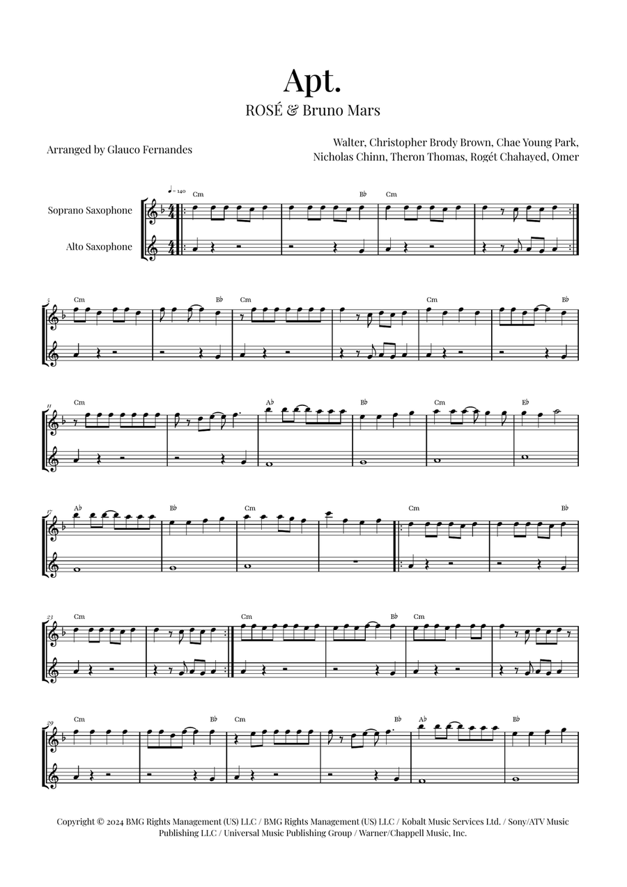 Apt. Soprano Saxophone scores gallery preview page 1