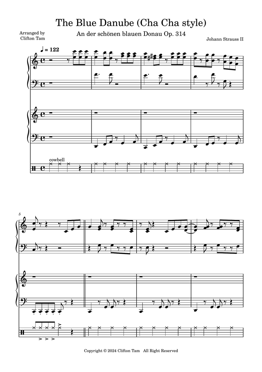The Blue Danube, cha-cha style Easy Piano scores gallery preview page 1