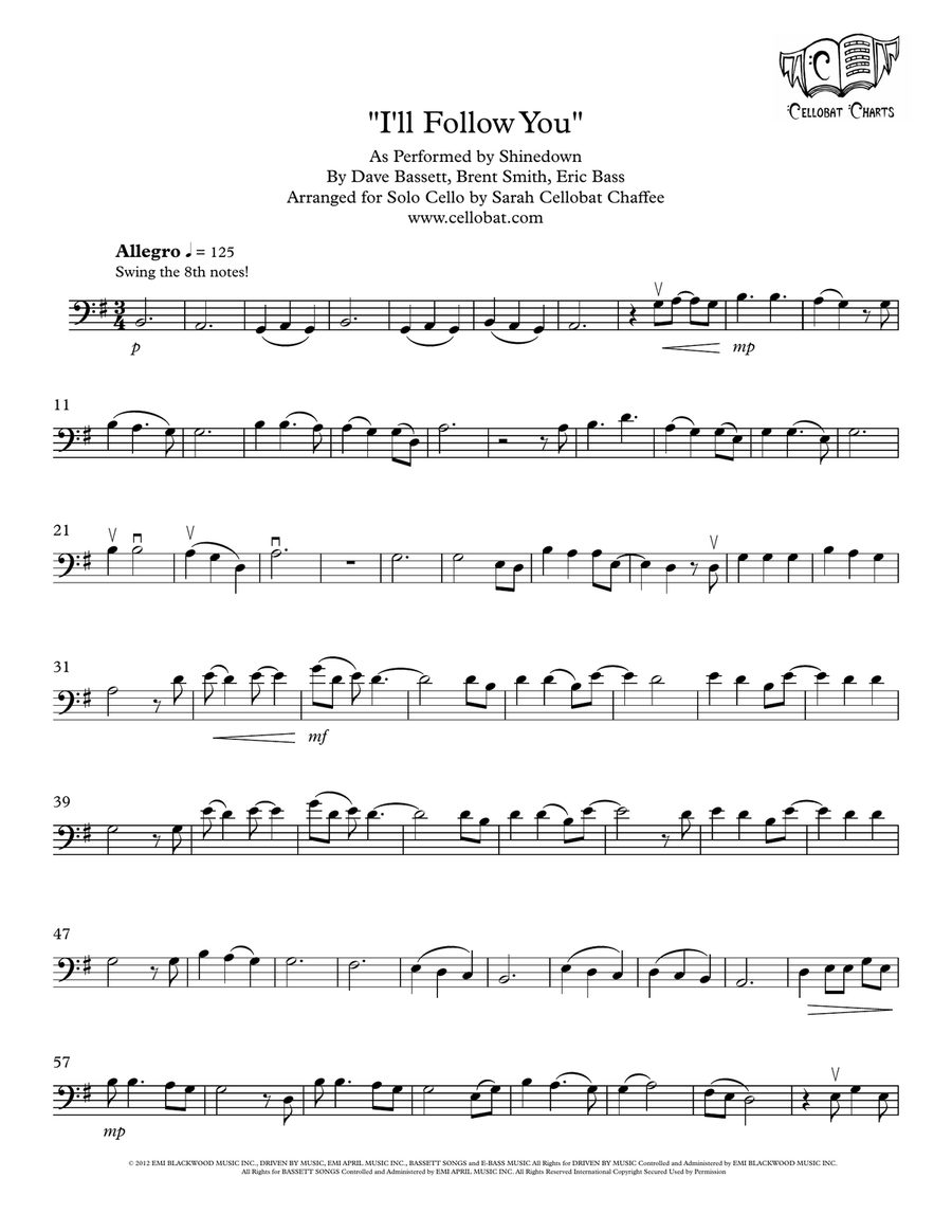 I'll Follow You Cello Solo scores gallery preview page 1