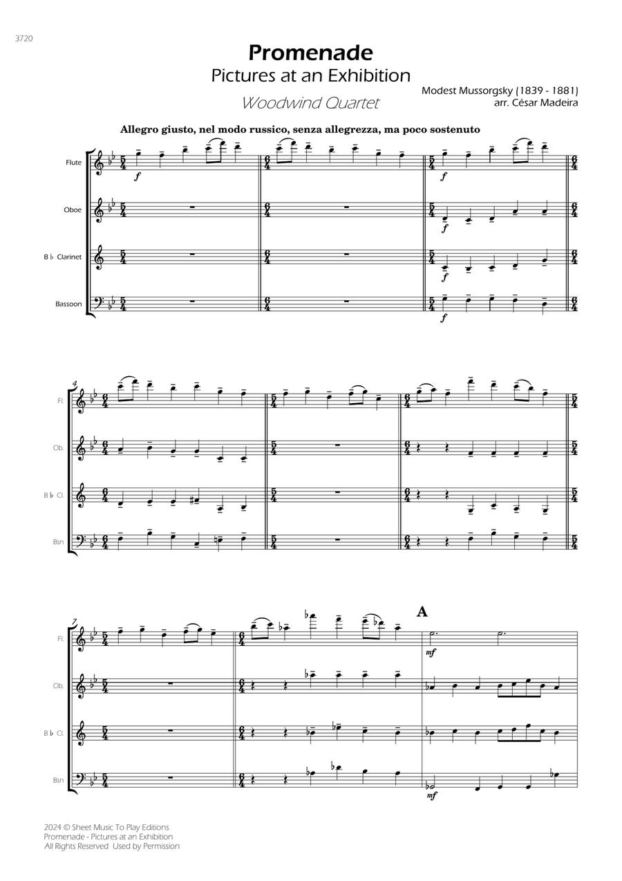 Pictures at an Exhibition - Promenade - Woodwind Quartet (Full Score) - Score Only Woodwind Quartet scores gallery preview page 1