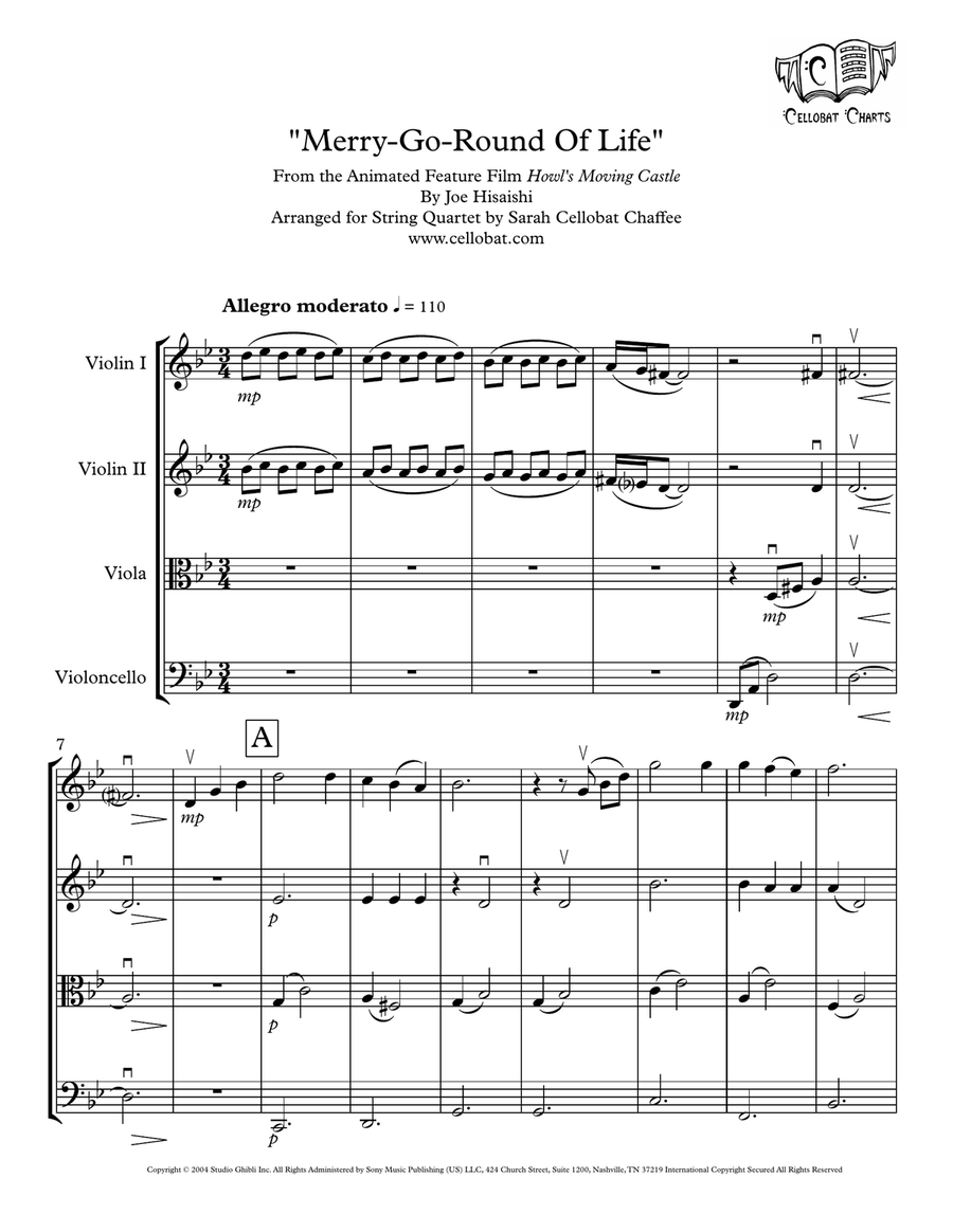 Merry-Go-Round Of Life String Quartet scores gallery preview page 1