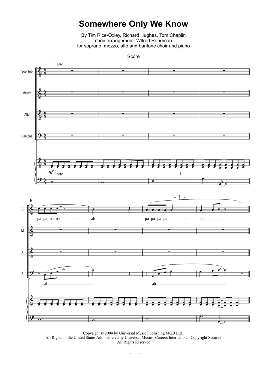 Somewhere Only We Know Somewhere Only We Know Choir scores gallery preview page 1