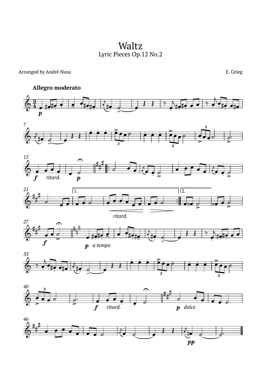 Waltz from Lyric Pieces Op.12 No.2 Horn Solo scores gallery preview page 1