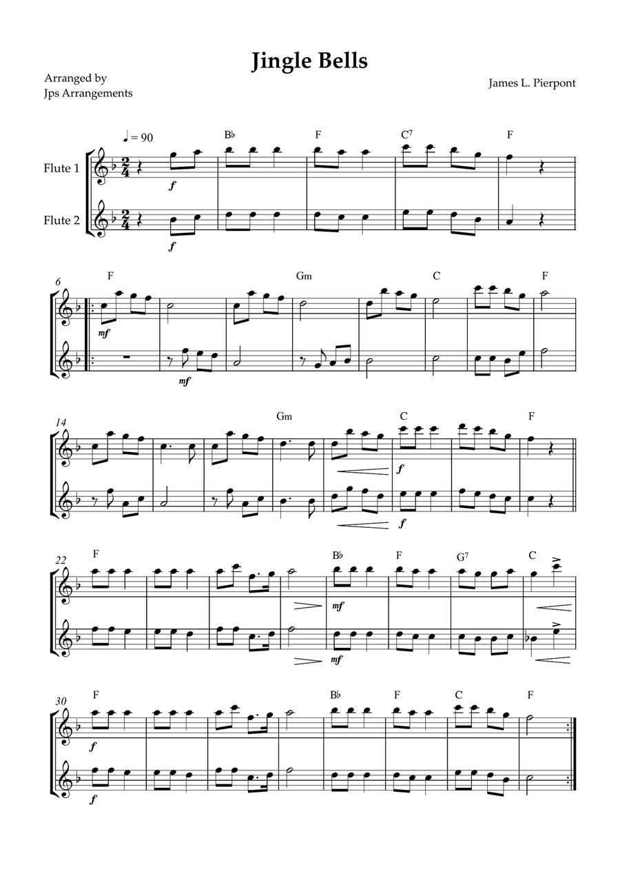 Jingle Bells for flute duet Flute Duet scores gallery preview page 1