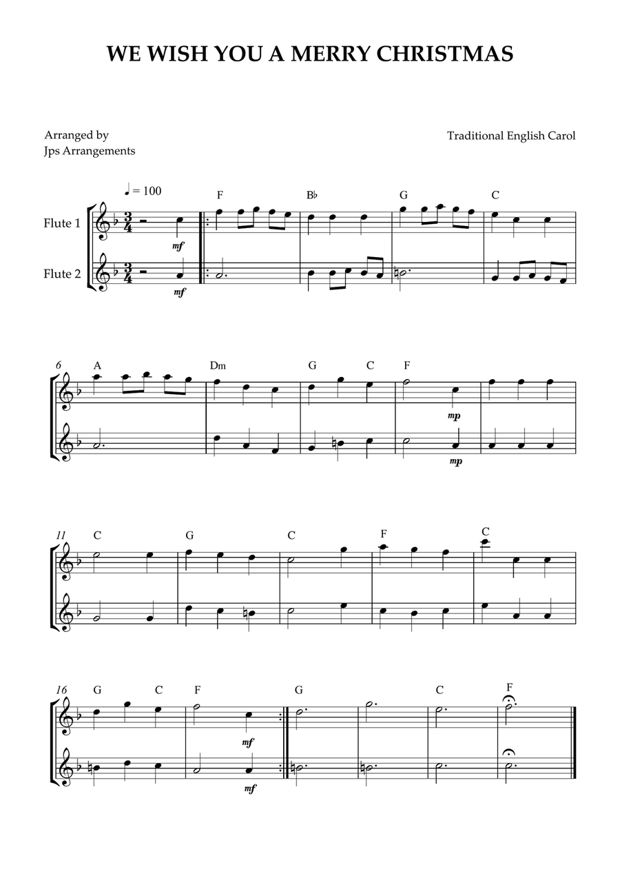We Wish you a Merry Christmas for Flute duet Flute Duet scores gallery preview page 1
