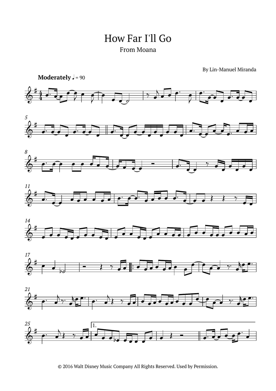 How Far I'll Go Oboe Solo scores gallery preview page 1