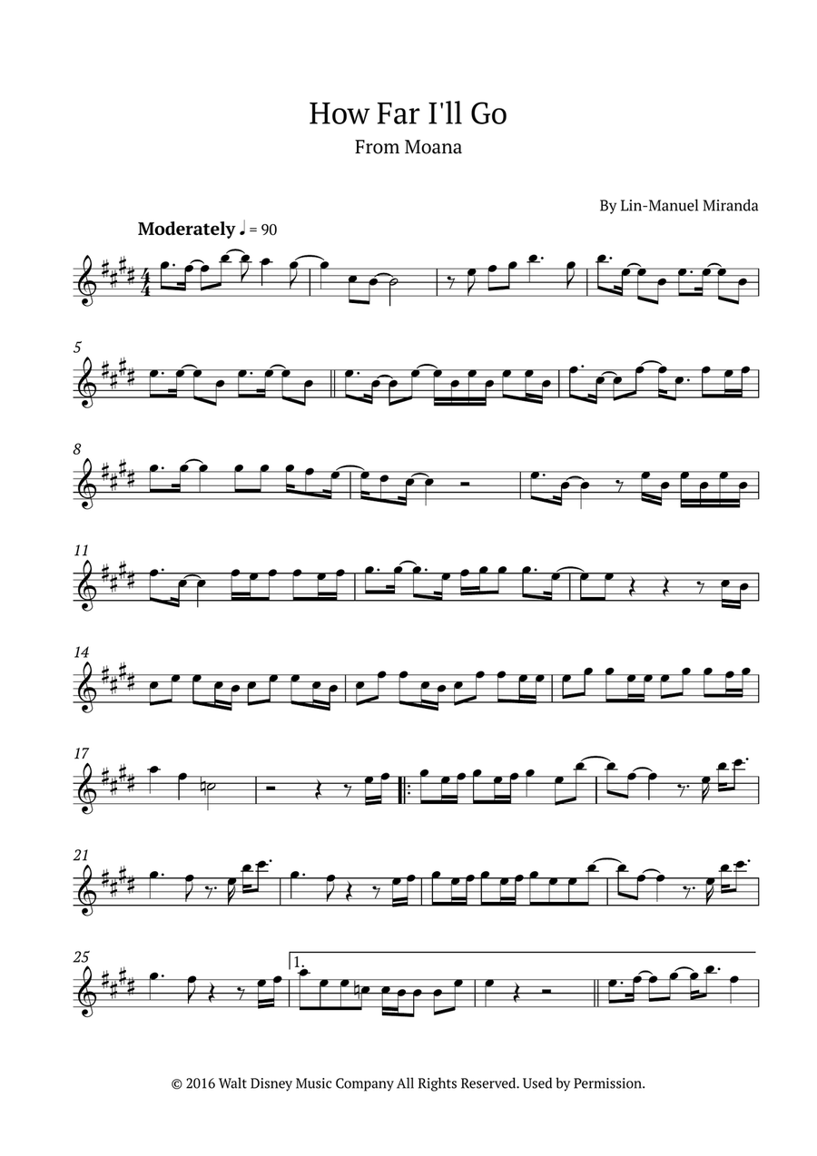 How Far I'll Go Flute Solo scores gallery preview page 1