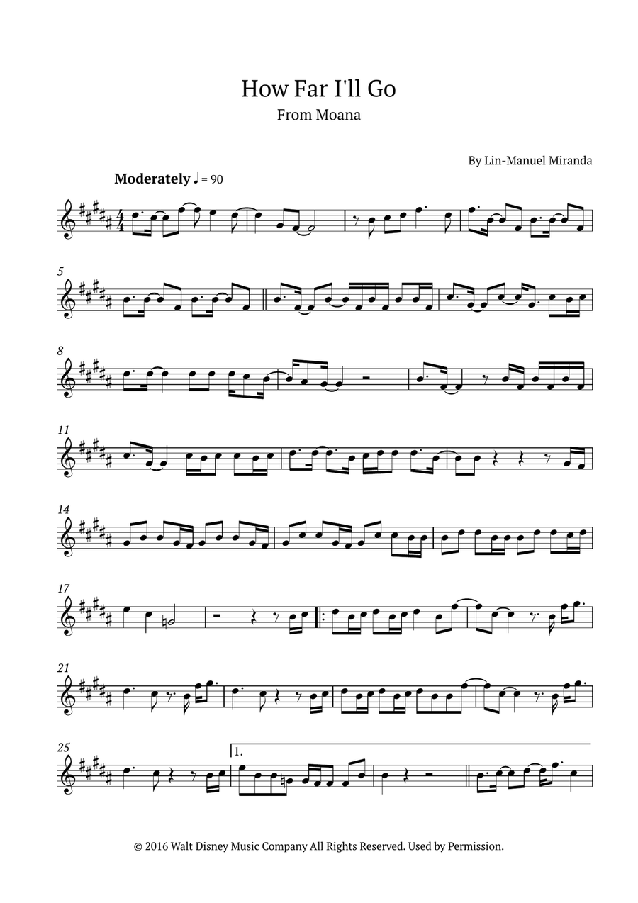 How Far I'll Go B-Flat Clarinet scores gallery preview page 1