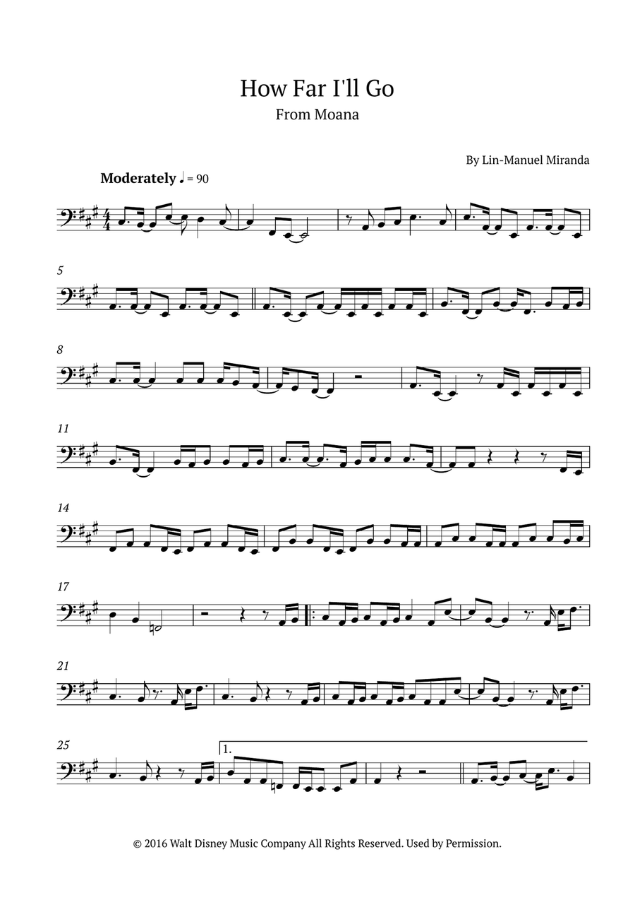 How Far I'll Go Bassoon Solo scores gallery preview page 1