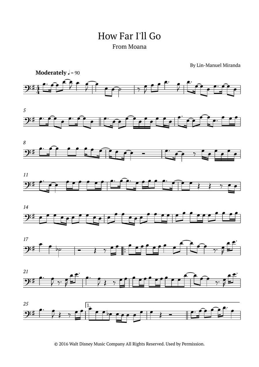 How Far I'll Go Trombone Solo scores gallery preview page 1