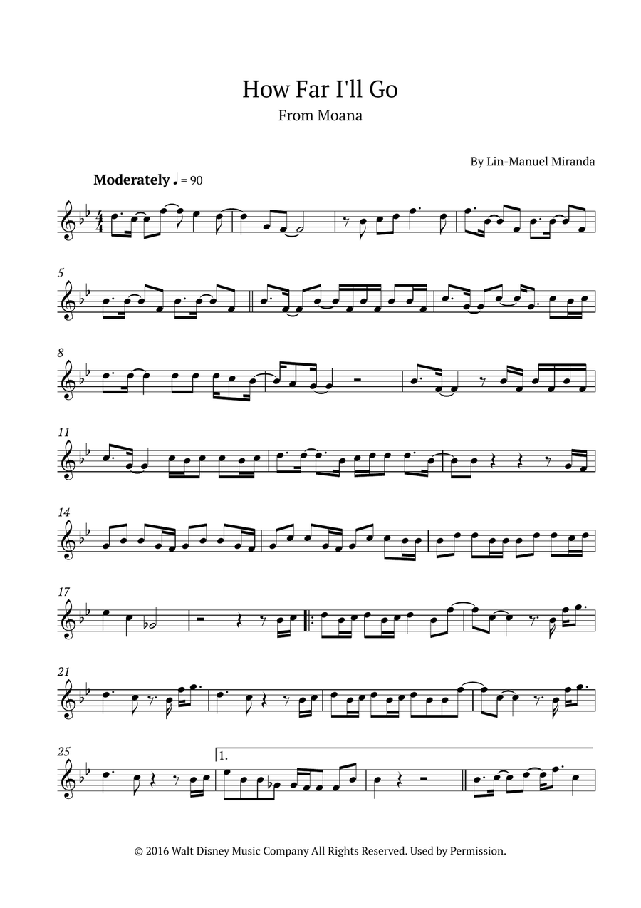 How Far I'll Go B-Flat Trumpet scores gallery preview page 1
