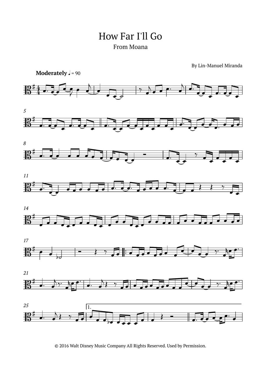 How Far I'll Go Viola Solo scores gallery preview page 1